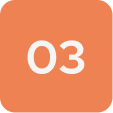 An orange square with rounded corners displays the white number 03 centered inside, representing New Home Decks in San Antonio, Texas.